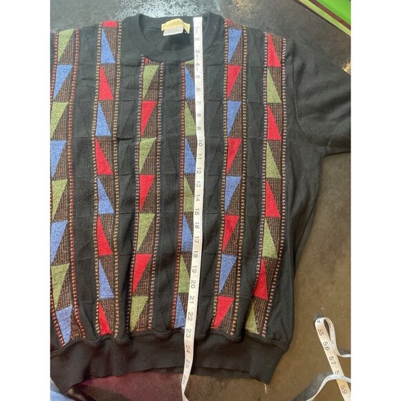 Montechiaro Black Patterned Wool Sweater Sz L - Picture 8 of 9